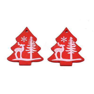 Christmas Theme Spray Painted Wood Pendants WOOD-N005-53B-1