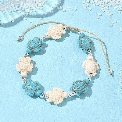 Adjustable Synthetic Turquoise & Non-magnetic Hematite Braided Bead Bracelets BJEW-JB13730-01-1