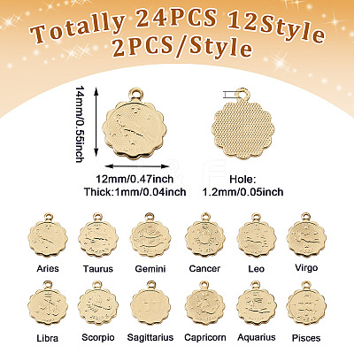 24Pcs 12 Style Brass Charms KK-TA0001-09-1