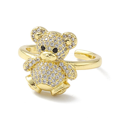 Clear Cubic Zirconia Bear Open Cuff Ring RJEW-H135-02G-1