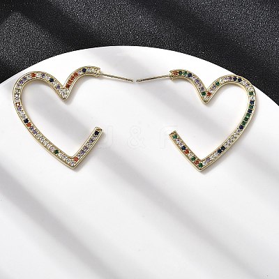 Heart Brass Micro Pave Cubic Zirconia Stud Earrings EJEW-F395-01B-1
