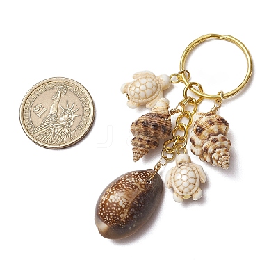 Ocean Style Natural Shell with Synthetic Turquoise Keychains KEYC-JKC01231-05-1