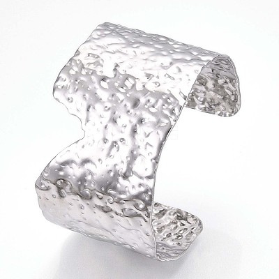 Non-Tarnish 304 Stainless Steel Wide Open Cuff Bangle for Women BJEW-F442-03P-1