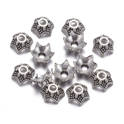 6-Petal Flower Tibetan Silver Bead Caps LS-AA188-1