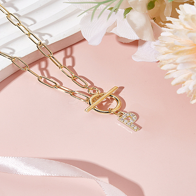 1Pc 304 Stainless Steel Chain & Brass Micro Pave Cubic Zirconia Letter Pendant Necklaces NJEW-LP0001-36P-G-1