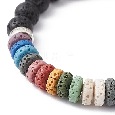 Dyed Colorful Natural Lava Rock & Rhinestone Beaded Stretch Bracelets for Women BJEW-JB09668-01-1