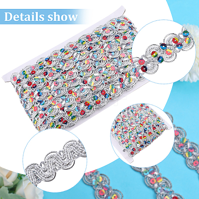 Polyester Paillette Lace Ribbon OCOR-WH0078-113A-1