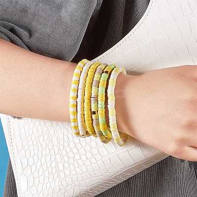 Handmade Polymer Clay Heishi Beads Stretch Bracelets Sets BJEW-JB05902-07-1