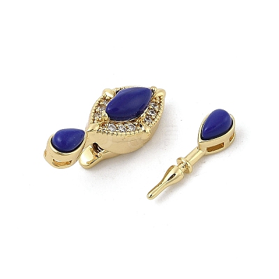 Brass Micro Pave Cubic Zirconia & Optimized Lapis Box Clasps KK-P291-47G-1