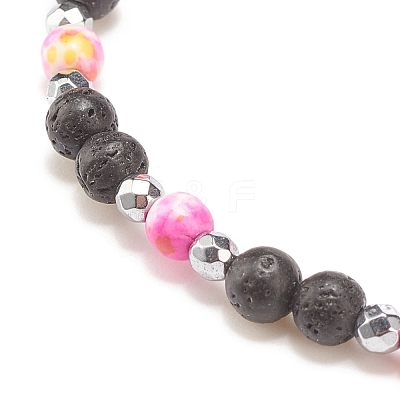 Natural & Synthetic Mixed Gemstone Beaded Stretch Bracelet with Clear Cubic Zirconia Cross for Women BJEW-JB08247-04-1