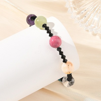 Round Natural Mixed Stone and Black Bicone Glass Beaded Bracelets for Women BJEW-TA00752-1
