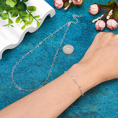 1 Set Brass Heart Link Chain Bracelet & Necklace SJEW-TA0001-05-1
