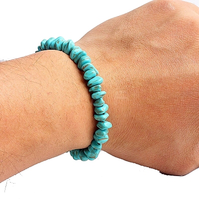 Natural Turquoise Beaded Stretch Bracelets for Men Women PW-WG83054-12-1