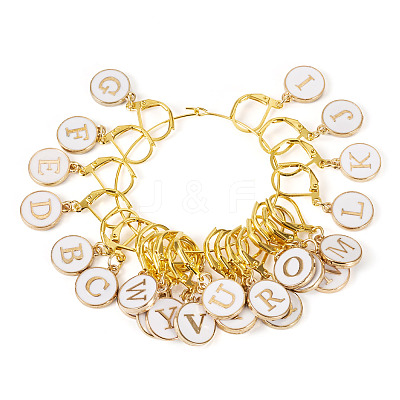 26Pcs Flat Round with Letter A~Z Alloy Enamel Pendant Locking Stitch Markers HJEW-TAC0089-1