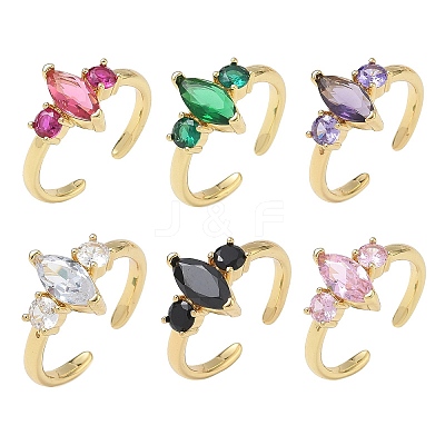 Brass Micro Pave Cubic Zirconia Cuff Open Rings for Women RJEW-L343-14G-1