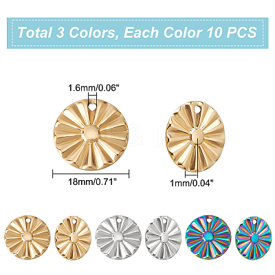 30Pcs 3 Colors 304 Stainless Steel Pendant STAS-DC0012-41-1