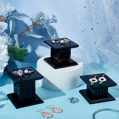 3Pcs 3 Sizes Square Acrylic Jewelry Display Pedestals ODIS-WH0038-170B-1