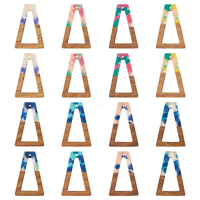 16Pcs 8 Colors Resin and Walnut Pendants FIND-TA0006-47-1