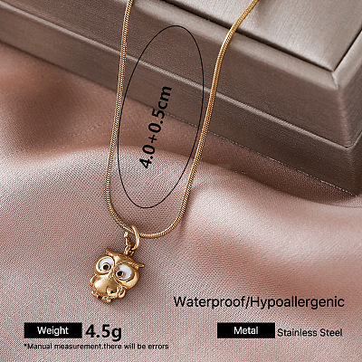 304 Stainless Steel Enamel Owl Pendant Necklaces for Girls VK7277-3-1