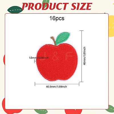 16Pcs Apple Polyester & Cotton Embroider Thread Iron on/Sew On Patches PATC-CA0001-19B-1