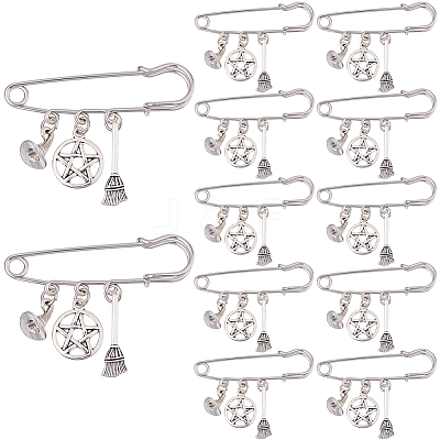 12Pcs Witch Hat and Broom Charm Pendant Brooches JEWB-FH00018-1