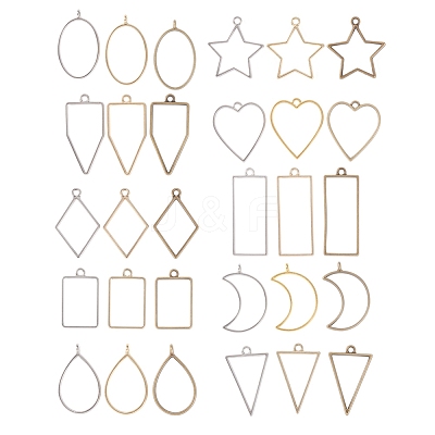 Rack Plating Alloy Open Back Bezel Pendants PALLOY-YW0001-07-FF-1
