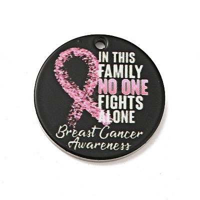 Breast Cancer Pink Awareness Ribbon Style 201 Stainless Steel Pendants STAS-J041-03A-1