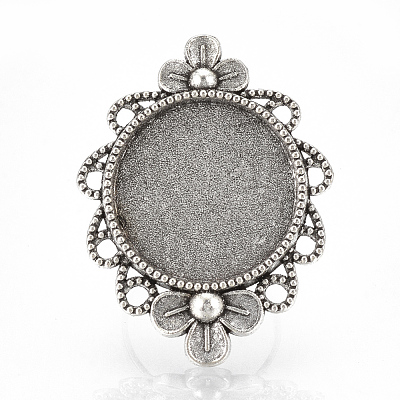 Vintage Adjustable Iron Finger Ring Components Alloy Flower Cabochon Bezel Settings PALLOY-O039-10AS-1