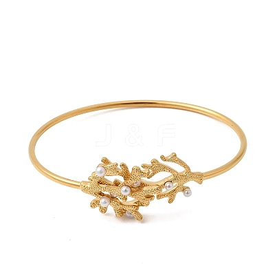 304 Stainless Steel Imitation Pearl Cuff Bangles BJEW-Z166-06G-1