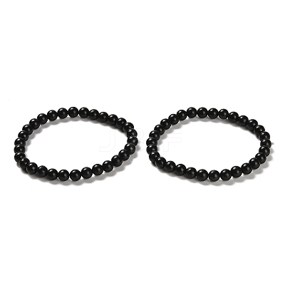 Natural Shungite Round Beaded Stretch Bracelets BJEW-NH0001-01C-1