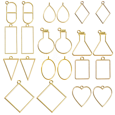 22Pcs 11 Styles Rack Plating Alloy Open Back Bezel Pendants FIND-SC0005-32-1