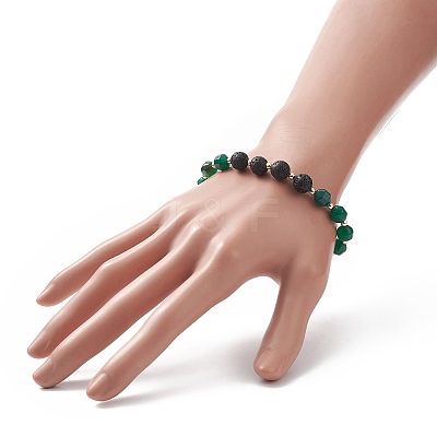 Natural Lava Rock & Dyed Agate Beaded Stretch Bracelet Sets BJEW-JB09181-1