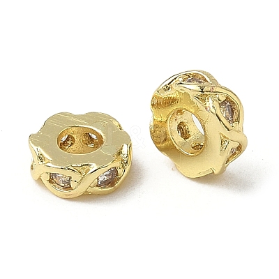 Flat Round Brass Micro Pave Clear Cubic Zirconia Beads KK-K293-61G-1