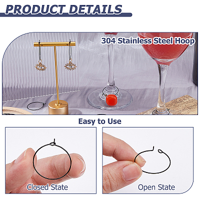 50Pcs 304 Stainless Steel Hoop Earrings EJEW-HS0001-12B-1