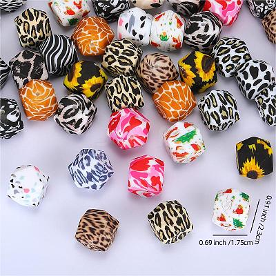 Colorful Pattern Printed Silicone Focal Beads SI-JX0022A-05-1