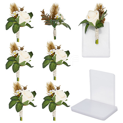 Silk Cloth Artificial Flower Boutonniere AJEW-DR0001-55D-1