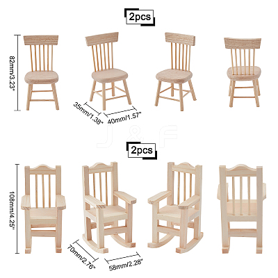 4Pcs 2 Style Natural Pine Wood Home Decorations DJEW-PH0001-09-1