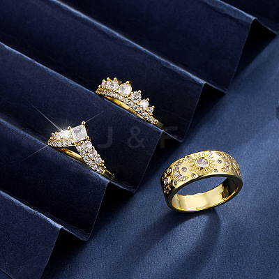 3Pcs Brass Micro Pave Clear Cubic Zirconia Finger Rings for Women FS-WGDAF26-03-1