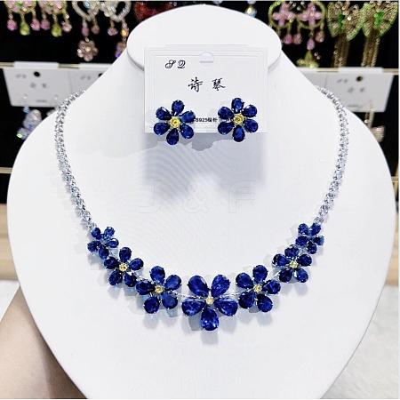 Flower Brass Micro Pave Cubic Zirconia Necklaces & Stud Earrings Sets FS-WGB2349-02-1