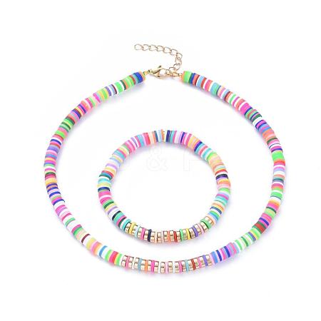 Heishi Beads Stretch Bracelets & Necklaces Sets SJEW-JS01103-01-1