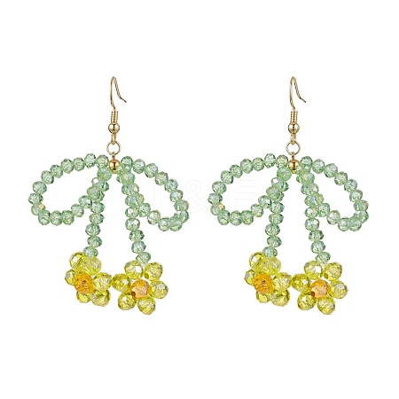 Flower & Bowknot Glass Beaded Dangle Earrings EJEW-TA00518-1