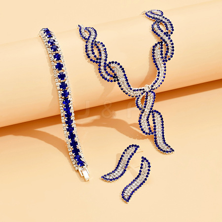 Twist Brass Rhinestone Pendant Necklaces & Stud Earrings & Bracelets FS-WGBD12F-01-1