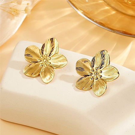 Flower 304 Stainless Steel Stud Earrings for Women EJEW-Z065-12G-03-1