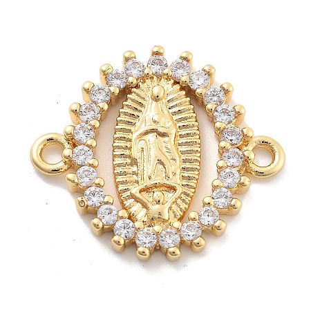 Rack Plating Brass Micro Pave Clear Cubic Zirconia Religion Virgin Mary Connector Charms KK-H449-61G-05-NR-1