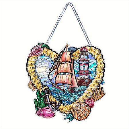 Heart Sailboat Lighthouse DIY Diamond Painting Pendant Decoration Kit PW-WG90519-01-1