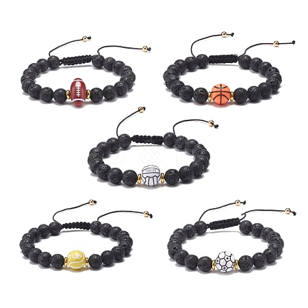 Natural Lava Rock & Acrylic Braided Bead Bracelet BJEW-JB08554-1