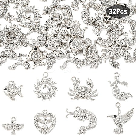 32Pcs 8 Styles Alloy Rhinestone Pendants FIND-YW0011-53P-1