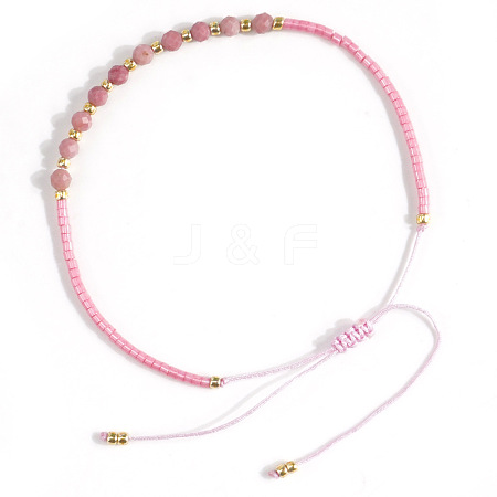 Elegant Natural Gemstone & Glass Seed Round Beads Braided Beaded Bracelets for Women LS-HW1161-2-1