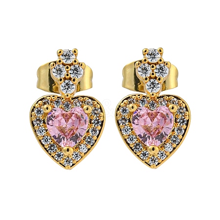 Brass Pave Cubic Zirconia Stud Earrings EJEW-N054-50B-G-1