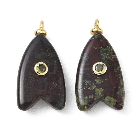 Brass & Natural Dragon Blood & Cubic Zirconia Pendants GG-CBAD360-20G-07-1